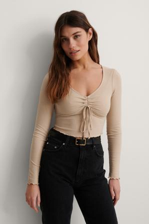 NA-KD Top manches longues recyclé - Tops manches longues - Beige - X-Large