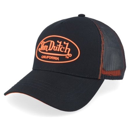 Von Dutch - Svart trucker Keps - Oval Patch Black/Orange A-Frame Trucker @ Hatstore