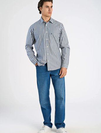 Lindbergh Fine Striped L/S Shirt - Blue - L