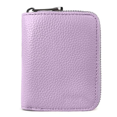 Kredittkortholder i skinn for kvinner med RFID-blokkering, lommebok med glidelås i rustfritt stål, utmerket ekte skinnveske for kvinner, ID, kompakt 