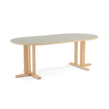 Tisch KUPOL, oval, 2000x720 mm, Linoleum grau, Birke