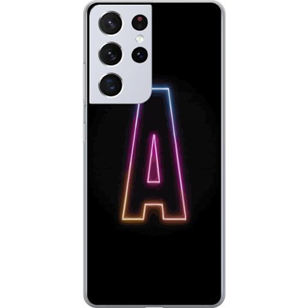 Yhteensopiva Puhelinkuori Samsung Samsung Galaxy S21 Ultra 5G Minimalistinen neonkirjain A sateenkaarenvärisessä valossa mustaa taustaa vasten moder