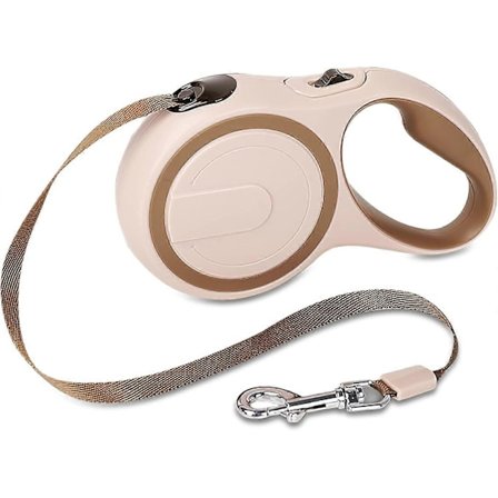 LN-Infällbart hundkoppel, enknapps broms och lås, trasselfritt 360 utdragbart koppel med högdensitets nylonflätat band (M, Brun)