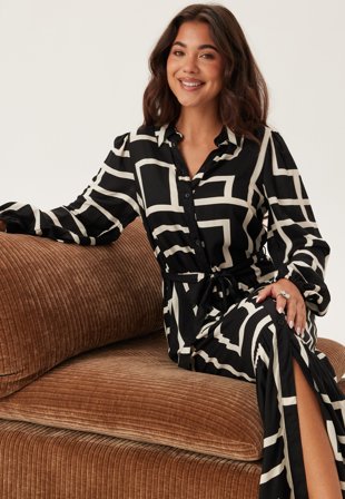 Happy Holly - Viscose Long Sleeve Dress - Black/Patterned - Kläder - - Bubbleroom