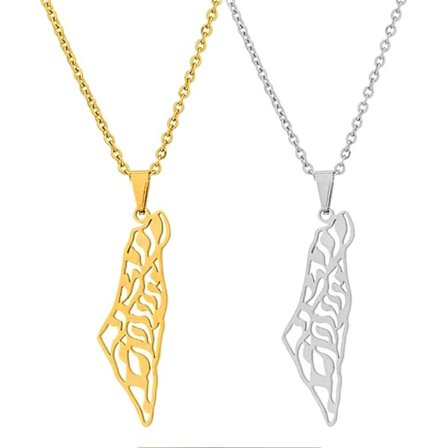 Två halsband Palestina karta halsband hänge för kvinnor och män smycken (guld och silver)
