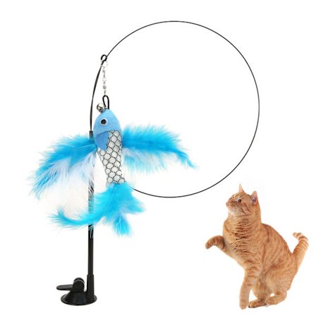 Morsom kattefjærpinne interaktiv håndholdt kattefjærstang med sugekopp for katter