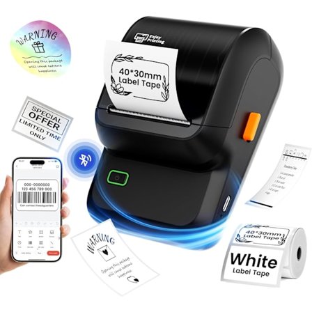 Uusin malli 2025, Tarratulostin, Viivakooditulostin, Bluetooth-tarratulostin pienyrityksille, kotikäyttöön, logolle, tarroille teippien kanssa