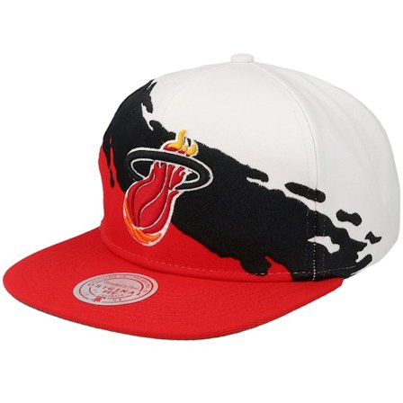 Mitchell & Ness - NBA Rot Snapback Cap - Miami Heat Paintbrush White/Red Snapback @ Hatstore