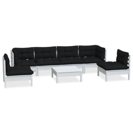Vidaxl Loungegrupp Med Dynor 7 Delar Massiv Furu Vit