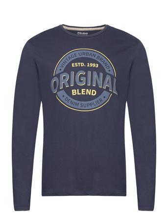 Tee T-shirts Long-sleeved Marineblå Blend*Betinget Tilbud
