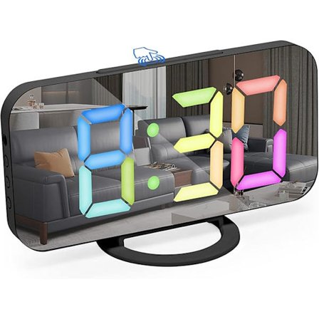 Sort vækkeur med dæmpbar LED-skærm, digitalt ur, Di