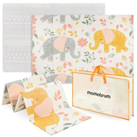 Dobbeltsidig sammenleggbar skummatte 180 x 120 x 1 cm - Eksotisk Elefant/Myk Grå