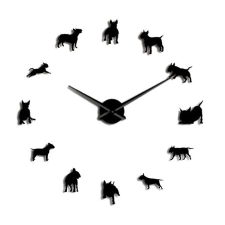 Bull Terrier Hund Veggkunst DIY Stor Veggklokke Hundeklokke Ur Svart Z (FMY)
