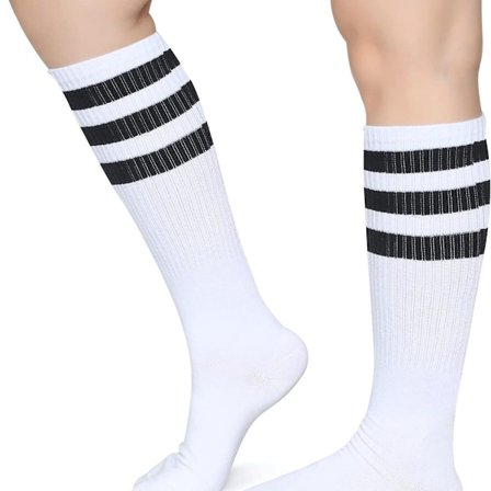 Klassisk retro bomullsstrømpe med trippelstriper i svart og hvitt KLB