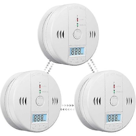 3 Pakke Røykvarsler og Karbonmonoksidvarsler med LCD-skjerm [DB]