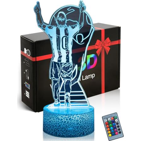 WJ Fotball Nattlys, 3D Optisk Illusjon Stemningslys 16 Farger LED Dimbar med Fjernkontroll Rom Fotballdekor, Nr. 10 Argentinsk Fotballlampe Gaver 