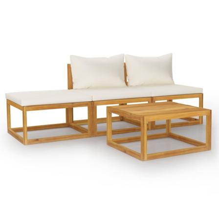 Vidaxl Loungeset För Trädgården Med Dyna Gräddvit 4 Delar Akacia Creme