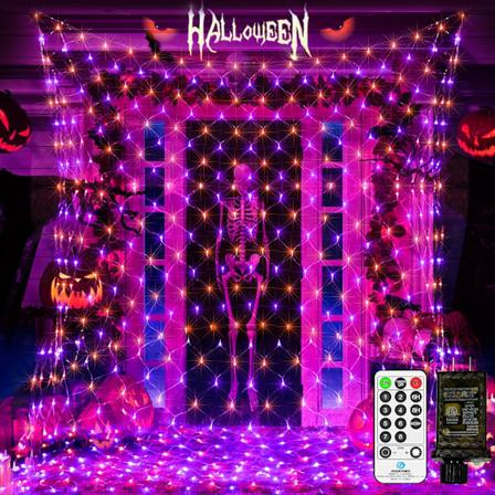 2 Pakker Hver 200 LED Halloween Net Lights Utendørs Vanntett 3M*2M Mesh Lights Fairy String Lights Plugg inn med Timer 8 Moduser for Bush Vindu