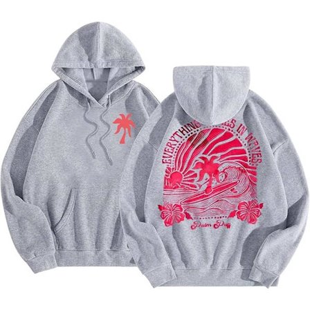 Palm Puff hettegenser for kvinner 2025 Rosa grafisk hettegenser