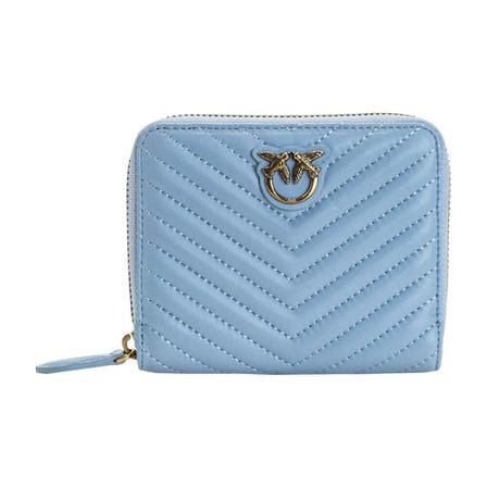 Pinko Kleine zip-around portefeuille in nappa leer chevron , Blauw , Dames , Maat: ONE Size Portefeuilles