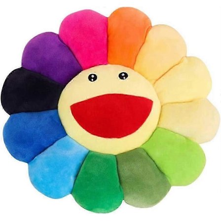 Blomster Plys Pude, Solsikkepude Blød & Komfortabel Solsikke Smiley Pude Farverig Solsikke 42cm