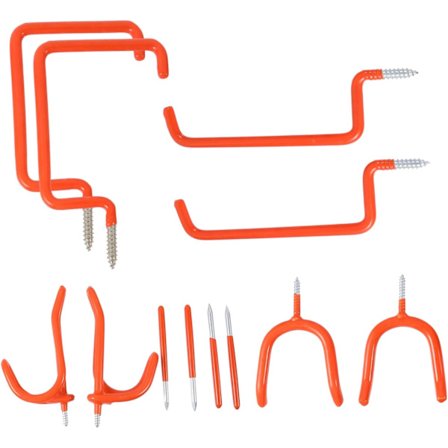 12 stk. Garagekrog Grydestativ Krog Loftkroge Haveslangeholder Vægmonteret Cykelstativ Strømorganisator Metalværktøj