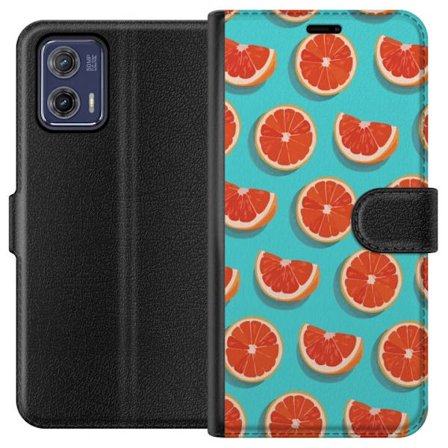 Kompatibelt Lommeboketui til Motorola Moto G73 Illustrert mønster med gjentatte grapefrukt skiver mot en turkis bakgrunn