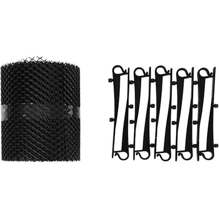 GREENGERS - Kattokourun ja syöksytorven suodatin - Suojaverkko kouruun 15cm x 6m + 10 koukkua, kourunsuoja - Lehtitukos, universaali - kiinnityskoukku