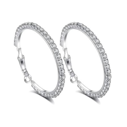 Glittrande Silver Örhängen - Hoop Med Strass / Rhinestones 4 Cm Silver