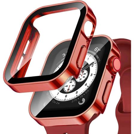 Vandtæt etui til Apple Watch 7 8 9 45mm 41mm skærmbeskytter Glas+ cover Bumper Hærdet iWatch 5 SE 6 44mm 40mm Tilbehør Rød Red Series 4 5 6 SE 44mm