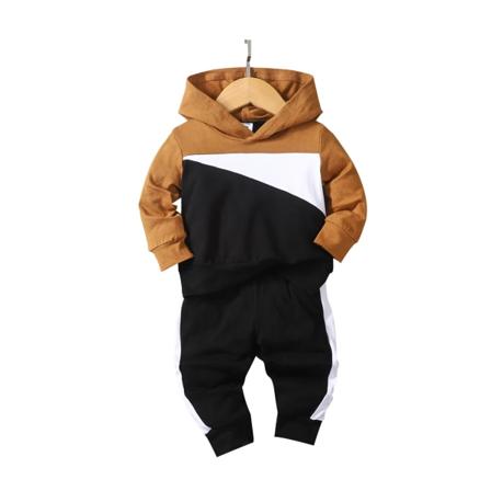Kläder för baby pojke Sweatshirts Bebisartiklar 95 % bomull Långärmad Colorblock Huvtröja och träningsbyxor Set Color block 9-12 Months