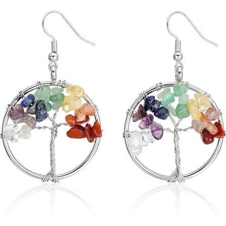 Par Stud Øredobber Livets Tre Anheng 7 Chakra Naturlige Steiner Energi