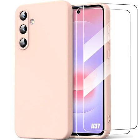 Cover til Samsung Galaxy A37 5G, Blødt Silikone Anti-Ridser Stødabsorberende Mat Rosa - 2 Tempered Glass