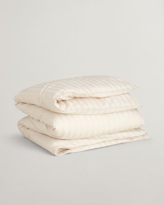 GANT - Stripete dobbeldynetrekk i sateng 200x220cm white sand