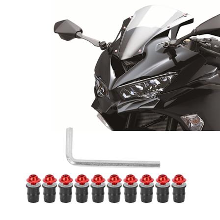 10 stk Motorcykel M5x16mm/0,6 tommer Vindskærmsskruer Sæt Universal med Nøgle Rød