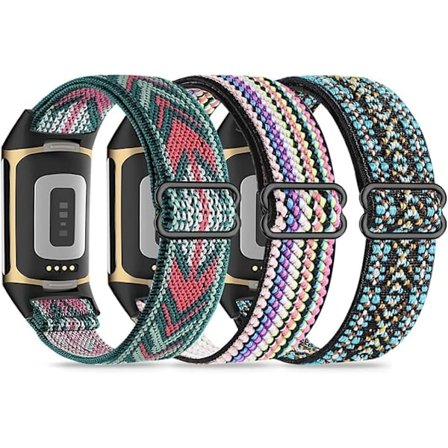 RYI-3 Elastiska Armband, Kompatibla med Fitbit Charge 5/Fitbit Charge 6 Armband för Män och Kvinnor, Andningsbara och Justerbara A