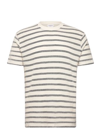 Lindbergh Striped Structured O-Neck Tee S/S - Beige - S