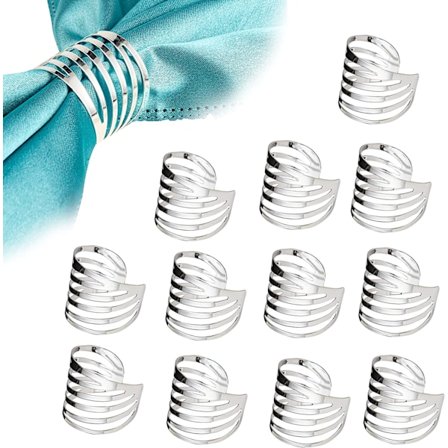 12 stk. sølv servietringe i metal håndværk servietholder til bryllup fest borddekoration