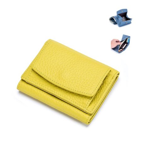 Håndlavet Rfid Blød Læderpung - Dame Foldbar Kortpung, Minimalistisk Lille Trefoldig Pung, Dame Møntpung Yellow