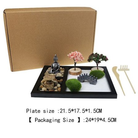 Zen hagesett - Mini Zen hage med sand- og steinornamenter - Håndlagde ornamenter til hjemmet - Buddha sandbord