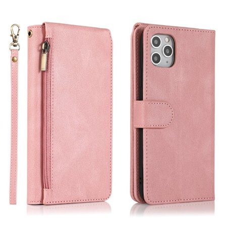 Etui til iPhone 16 Rose Gold Soft-Touch Multi-Card Glidelås Lommebok med Kortholder