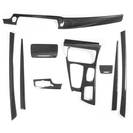 9-delad inredning i kolfiber till bil, passar till 5-serie F10/F18 LCI 10-16 LHD med automatisk start/stopp-knapp