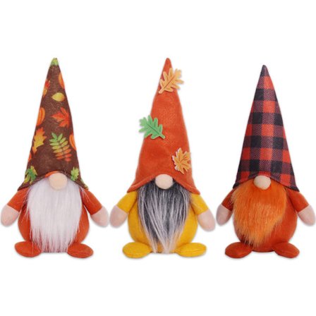 3-pak høstnisse plysj, høstlønn dekor bordpynt