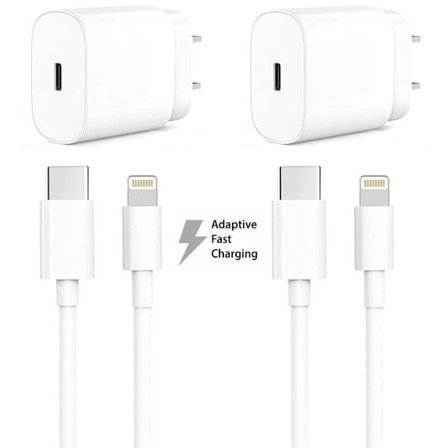 2-Pack iPhone laddare Apple 11/12/13 USB-C strömadapter 20W + 1m