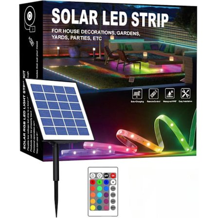 OBOS 5/10M Vanntett LED-lysslynge utendørs, solcelle LED-slynge med fjernkontroll, 16 farger, hagedekorasjon_TF_TF