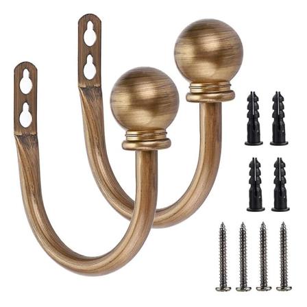 Runde Finial Gardinholdere, Dekorative Gardin Kroker Veggmontert, Ball Finial Kroker For Gardiner, Sett Med 2, Børstet Nikkel U-Kroke Bronse Bronze