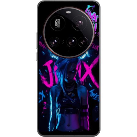 Xiaomi 15 Ultra Läpinäkyvä kuori Jinx juliste Arcane League of Legends LoL hahmo neon graffiti pelaaminen fanart Netflix anime suunnittelu