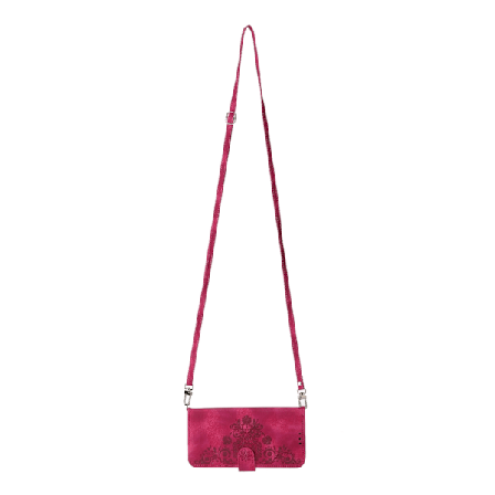 Fodral för iPhoneX 5.8 Burgundy axelrem hudkänsla crossbody korthållare läder präglad ma