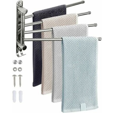 Vægmonteret Håndklædeholder med 4 Stænger 180° Håndklædeholder Rustfrit Stål Håndklædeholder Krom Håndklædeholder - Sølv