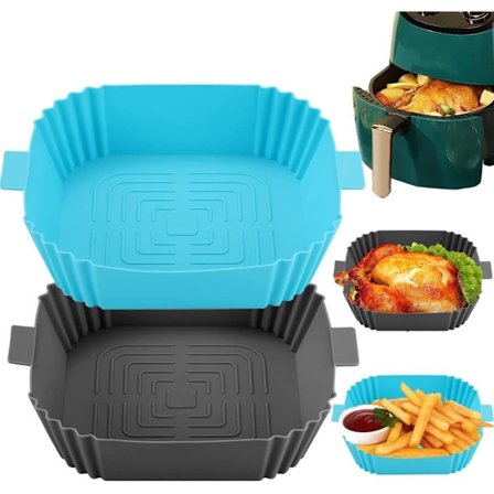 2-pakning Airfryer Silikonkurv, Grå, Gjenbrukbar, Non-stick, Lett å Rengjøre